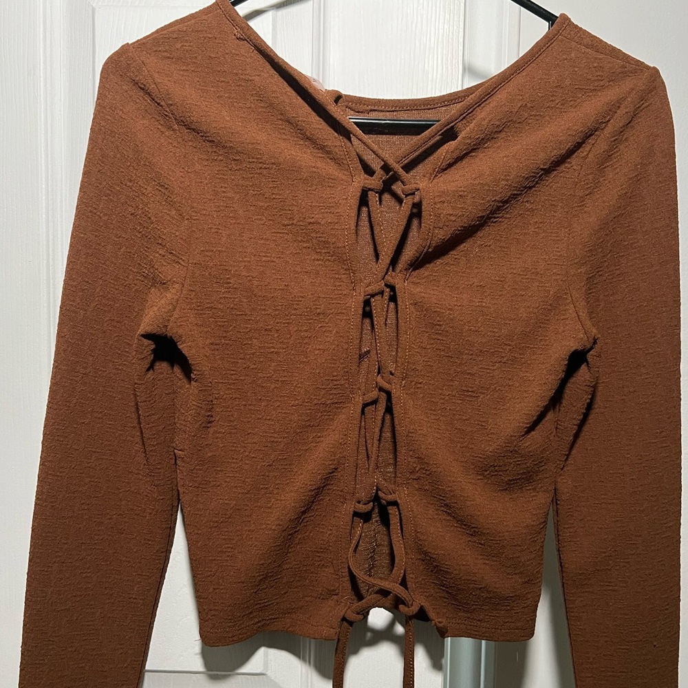 Chic Long Sleeve Brown Top - Picture 2 of 3